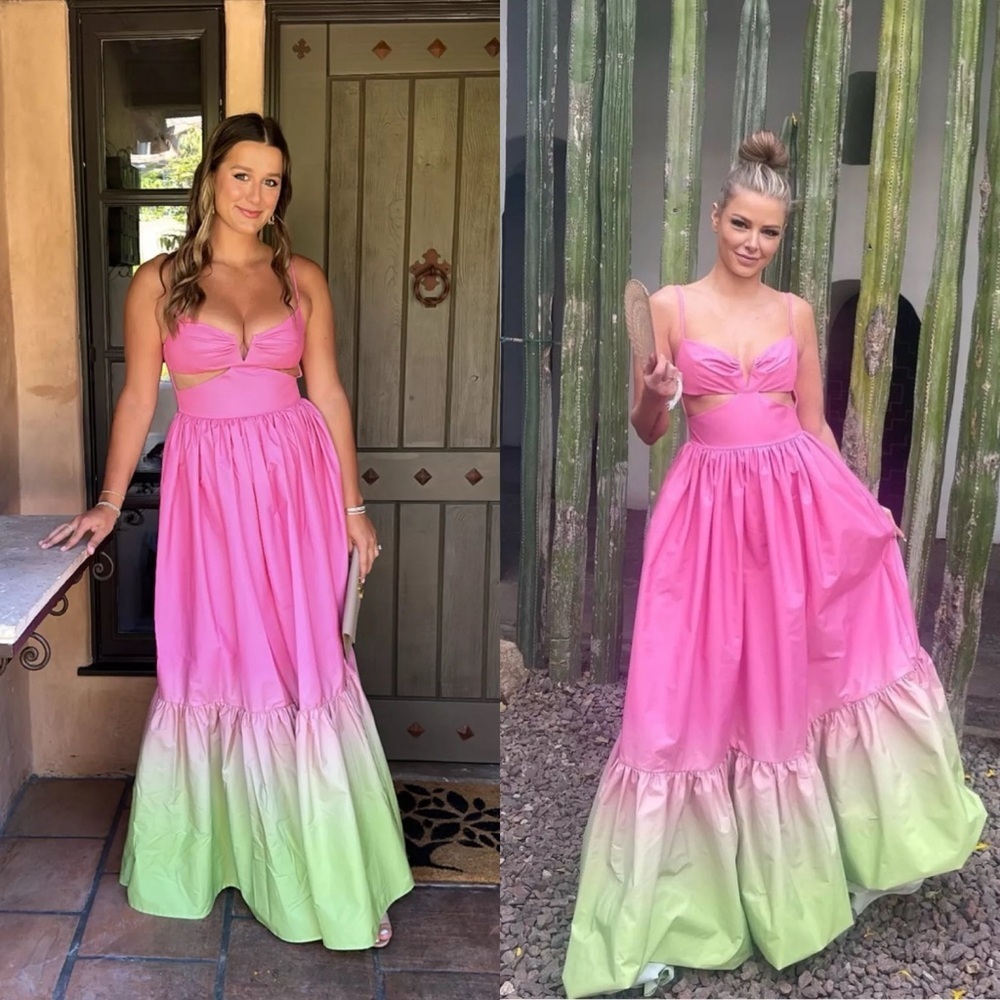 SAU LEE Nova Cutout Maxi Dress Gown in Pink Green Chartreuse Ombre Sz 2 US - Picture 9 of 10